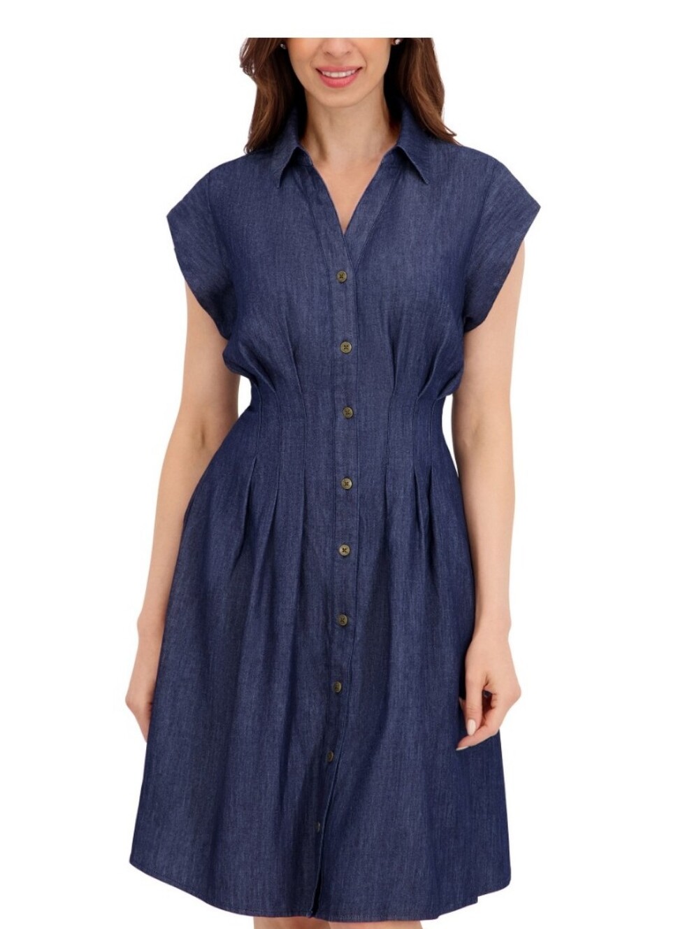 (6)Nautica Jeans  Ladies Chambray Button-Front Pintuck  Dress - Picture 2 of 4